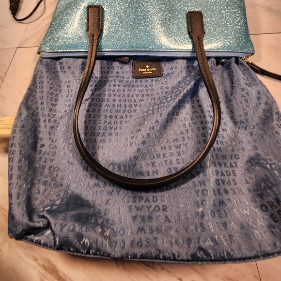 Like New Kate Spade Mavis Street Jeralyn Lakesedge Blue Glitter Tote Bag Purse - Picture 11 of 12